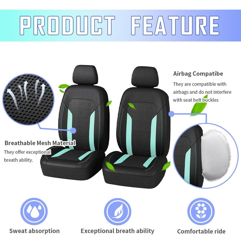 carleef 4PCS Cooling Car Seat Covers Breathable Front Seat Covers with Mesh Construction and Foam Padding Car Seat Protector to Reduce Back Sweating Universal Car Interior for Car SUV (Mint) - Image 3